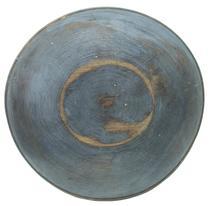 W19 Wooden Bowl Small size 19th century wooden Bowl with the original dry blue/gray paint, and shows wonderful lathe marks measures 14" diameter out of round, small age crack tight
