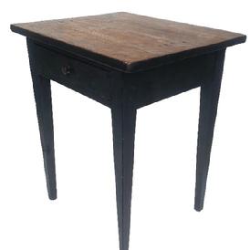 F161 Lancaster County, Pennsylvania Hepplewhite one drawer stand with dovetailed drawer in original black paint. Wonderfully tapered legs and square nail construction. Measurements: 23 5/8" wide, 19 1/2" deep, 28" tall