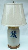 W255 19th century  Cobalt Decorated stonewareCrock , maker Peter Herman , Baltimore Maryland , mounted as a lamp on a wooden base, Lamp is 25" tall