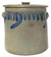 S413 Storage Crock with the Lid Pennsylvania, very unusual size with applied handle and applied cobalt blue decoration around the rim and handle, stamped 2 gallons 10" wide x 10 1/2" tall