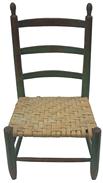 W358 Early 19th century outstanding Maryland Child?s Ladder Back Chair, with the original dry green paint, all slates are mortised and pegged, with nice turn finals. Measurement 12 1/2? wide x 11? deep x 22 1/2? tall