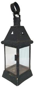 J687) Early 19th century Pennslyvania hand made Lantern with four window lights that , in old black paint, with a hinged door that open on one side