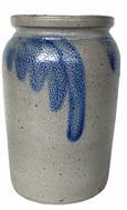 G605 Blue decorated stoneware canning crock attributed to Remmey Pottery Works of Philadelphia, Pennsylvania.