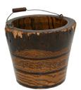 V82 Early 19th century  Pennsylvania miniature paint decorated Bucket, black painted bands,  with wire handle,turned from one piece of wood, 3" diameter 2 1/2" tall