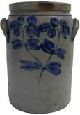 U346 Peter Herman 3 gallon cobalt decorated stoneware Crock, Baltimore MD. circa 1860 stamped 5 gallon straight sided crock with lug handles  excellent condition measurements 13 1/2'