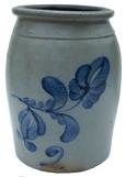 W399 two gallon stoneware storage crock, cobalt  blue decoration with the number 2 11" tall x 7" diameter