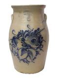 T201 West Troy N.Y.  6 gallon butter churn crock with A boldly decorated example of N.Y. State Stonewarer.18 1/2" tall