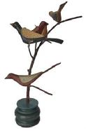 D221 Folk Art Bird Tree with five very foky painted birds  Birds resting on branch hand carved. 15" tall