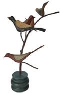 D221 Folk Art Bird Tree with five very foky painted birds  Birds resting on branch hand carved signed by the maker 15" tall
