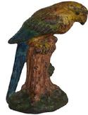F225 Magnificent Antique Cast Iron Doorstop Parrot on Tree Stump Best Original Paint. Measures 7 1/2" tall and weighs 3.6 pounds. This is the smaller of the 2 versions made by National Foundry