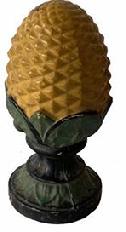 H1 Late 19th century Cast iron pineapple finial / doorstop,circa 1880 cast iron pineapple finial with  old mustard and green  paint. Very heavy, 