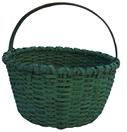 W317 19th century gathering Basket with the original green paint, very well constructed, with a fixed handle, reinforced bottom and a double wrapped rim, very tight and sturdy, measurement are:13" diameter x12" tall including the handle