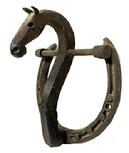 **SOLD** M328 Unique early horseshoe and hand forged wrought iron figural horse door knocker. Detailed face and ears. Measurements: 5 7/8� wide x 3 &frac34;� deep x 6 &frac12;� tall. 