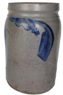 U45 Stoneware Canning Jars with Cobalt  Decoration, Western PA origin, circa 1875,  tapered form with wax sealer rim. Wax sealer Storage crock Brush decorated unmarked Crock , Pennsylvania    8 1/2" tall
