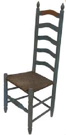 E524 Rare 18th Century Delaware River Valley ladder back side chair retaining it�s original blue paint. This chair shows all of the characteristics consistent with the style and period including bulbous turnings on the front stretcher