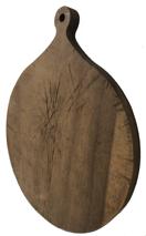 D253a  19th century New Englan wooden cutting board, with old natural patina, shape top with hold for hanging