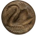 E22  19th cntury beautiful hand carved butter press or mold. This stamp-style mold features a Swimming Swan and leaves  pattern.One piece Measures 3" in diameter, and 3 1/2" high