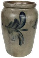 E389 19th century Semi-Ovoid Storage Jar Circa 1850. Storage jar shows attributes from both Baltimore and Philadelphia but was probably made in Baltimore during the 1850s. 