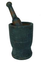 Y205 Early 19th century Mortar Pestle, with original blue paint, mortar and pestle, very simple turnings