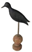 (A323)  Late 19th century Eastern Shore Virginia hand carved Shore Bird , original black paint , several shot holds from field use, mount on stick on base circa 1890-1910