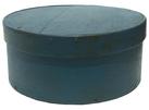 T212 New England Pantry Box with wonderful dry blue paint,heavy construction measurements are:8" diameter x 3 1/2" tall