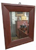 G220 Early-mid 19th c American painted ogee wood frame Looking Glass/ Mirror, circa 1830 , with the original red paint with original distressed looking glass intact undisturbed, Measurements are 13 1/2" x 16 1/2"