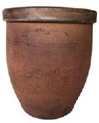 D565 Glazed Redware Jar Stamped  "JOHN BELL / WAYNESBORO,"circa 1860, ovoid jar with tooled shoulder and semi-squared rim, the interior covered in a  glaze. Excellent condition