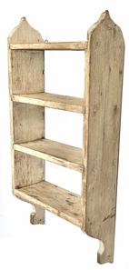 Late 19th century Preston, Maryland (Caroline County) hanging wall shelf retaining original oyster white painted surface. Shelves are mortised into the shaped ends. The wood is yellow pine. Wear indicative of age and use. Measurements:  13 ¾� wide x 5� deep x 27 5/8� tall.