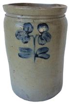 X430 Peter Herman Crock, This crock was made in Baltimore circa 1850 to 1870. It is decorated in cobalt with a single stemmed,flower. The crock has an attractive, smooth-sided shape 12" tall x 8" diameter