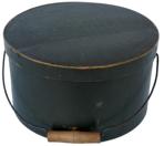 W264 19th century Bail Handle Pantry Box with original windsor green paint, heavy construction, measurements are 11 1/2" diameter x 6 1/2" tall 