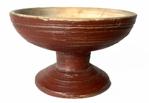 Sold**H1047 Early 19th Century wooden Treenware Salt bearing great old red painted surface with natural patina interior. Circa 1840s. Turned wood construction with nicely incised rings. Out of round. Measurements   3 ¼�x 3 ½� top diameter. 2 ¼� x 2 ½� bottom diameter. 2 ¼� tall.