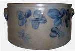 Cobalt Stoneware decorated Cake Crock , Baltimore MD. origin circa 1850 1860  11" wide x5" tall