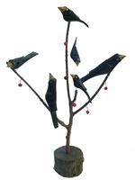 W292 Strawer Carved Bird Tree Pennsylvania  with six polychrome birds