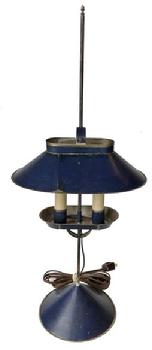 **SOLD** D527 Jeremy Martin tin student lamp  adjustable lamp  ,with two electrified candles and signed JM on base, Measurements  10x 6 ¾x 23 ¾