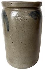 I4 19th century one-gallon cobalt blue decorated Stoneware Crock stamped "P. Hermann � 1G". The stamp is clear. Peter Hermann was from Baltimore