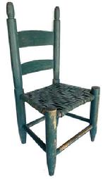F420 Early 19th century North Carolina Child's Chair , with the original green paint, and original woven seat, the wood is hickroy Image Properties