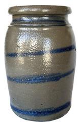 G240 Western Pennsylvania Wax Sealer, circa 1870 straight- sided jar with slightly tapered sides, decorated with four bands
