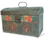 S414 19th century Toleware, paint decorated dome top Document Box Measures  8 3/4" wide x 5" deep x 5 3/4" tall