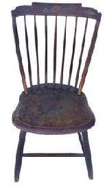 E327 Early 19th century untouched red painted Bamboo Windsor chair with decorated top rail, floral design from New England is in untouched amazing surface. circa 1800