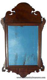 1780-1795   Chippendale ,Philadelphia Pennsylvania  origin  Looking Glass (mirror) scalloped crest and base,  mahogany wood, retaining it's original mirror plate, original back board.  Dated on back when it was restored in 1923