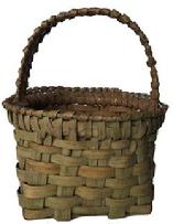 E486 Eastern Shore Virgina Miniature Basket Antique Berry-Utility Basket retaining it’s pleasing sage green paint, ribbed splint , small size America, 19th Century, Possibly Virginia Circa 1890 Ash Splin