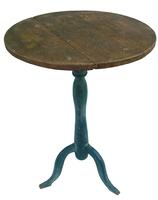 W442 Early 19th  century  Candle Stand, very unusual with it's original birdeye maple  paint decorated top, with blue painted base, from a collectors home on the Cap Cod MA.