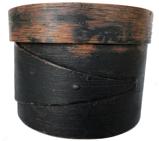 E509  19th century oval Pantry Box with two finger laps in black paint  heavy construction great condition  7 3/8" long x 4 1/2" tall