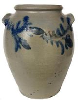 A434 two gallon Stoneware Jar with cobalt decoration, Baltimore Maryland origin cira 1860. with colbolt decoration in the front and back.