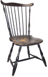 Fan back Windsor side Chair with the original black paint, as found condition, circa 1780-1800 seat 16&quot; high x 35&quot; tall back