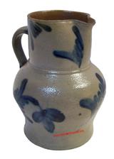 STONEWARE PITCHER WITH COBALT FOLIAGE DECORATION. 81/2" tall