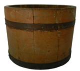 Y242 SMALL 19TH CENTURY STAVED WOODEN PAIL IN ORIGINAL MUSTARD PAINT � This is a wooden pail or bucket .. The pail has two firm metal bands encircling the tight wooden staves. In excellent condition, the bucket is  in the old and original mustard paint.