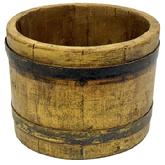 **SOLD** M1178B 19th century Pennsylvania Dry Measure bearing original old mustard painted surface. Thick walled staved and bentwood construction secured with two metal bands. Branded �2 QTS. DRY� on the bottom. Great wear and patina from age and years of use. These were used in general stores to measure out dry goods such as grains, sugar, etc. Measurements: 7 &frac14;� top diameter x 6 &frac34;� bottom diameter x 5 3/8� tall. 
