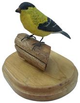 W242  Hand carved Gold Finch stand on log, signed J.B. 1992