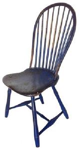 A426 Late 18th century (1790-1810) Pennsylvania nine spindle bow Back, saddle Seat Windsor Chair, with Bamboo Turned Legs Retaining an Old indigo Blue paint over red
